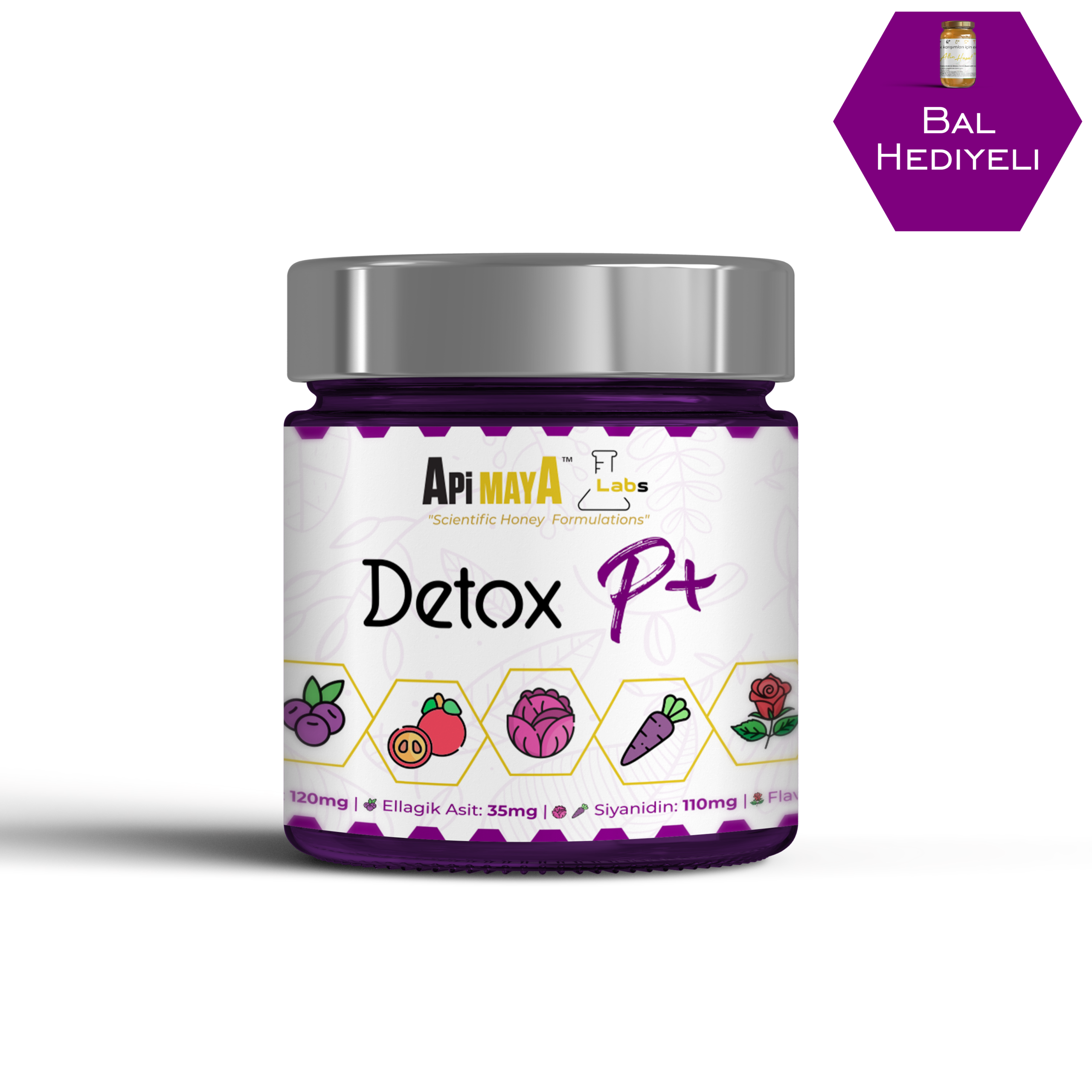 Apimaya Detox P+ (Bal, Böğürtlen, Mor Havuç, Açai, Gül, Camu Camu, Mor Lahana)