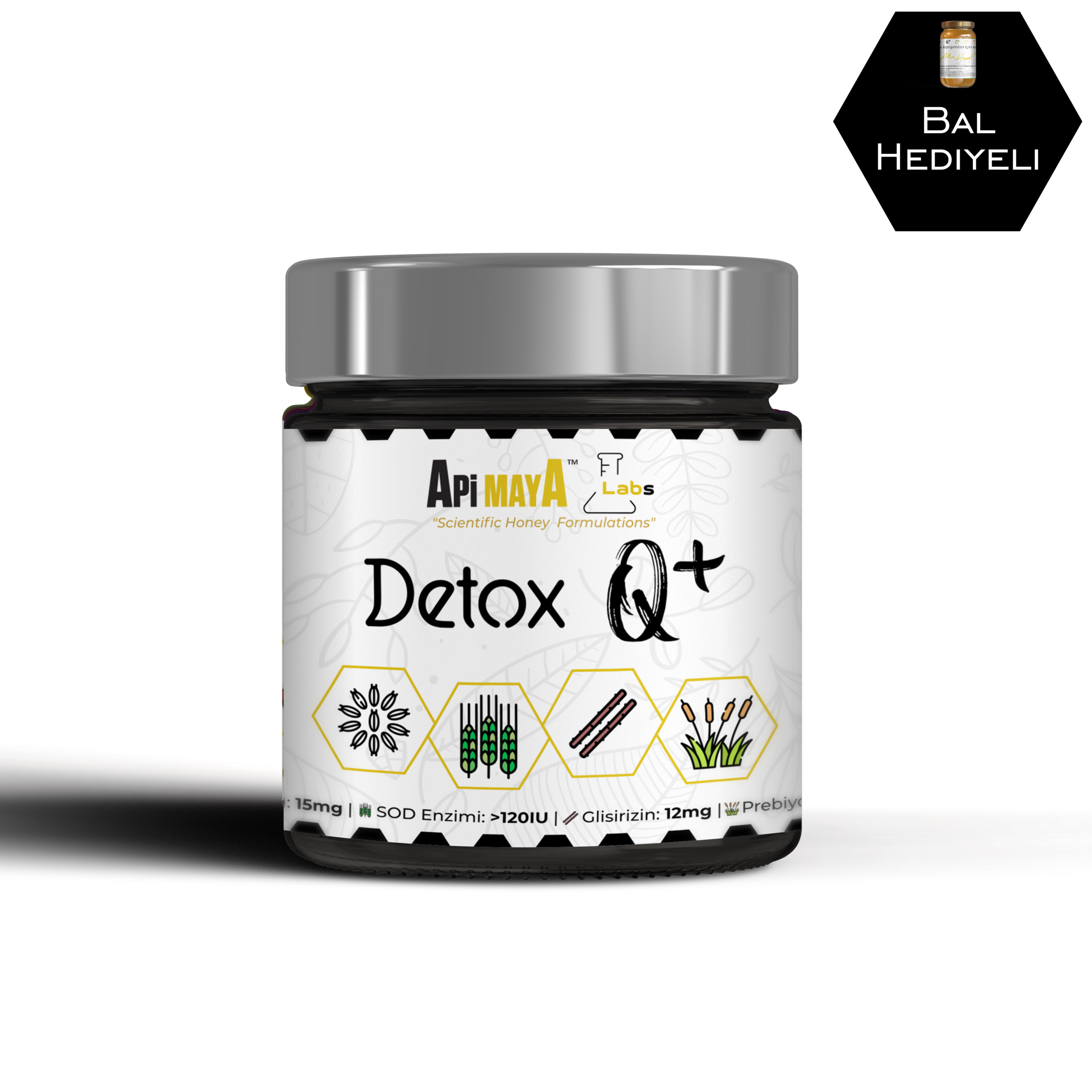 Apimaya Detox Q+ (Bal, Çörekotu, Arpa Çimi, Karnıyarık Otu, Meyan Kökü)